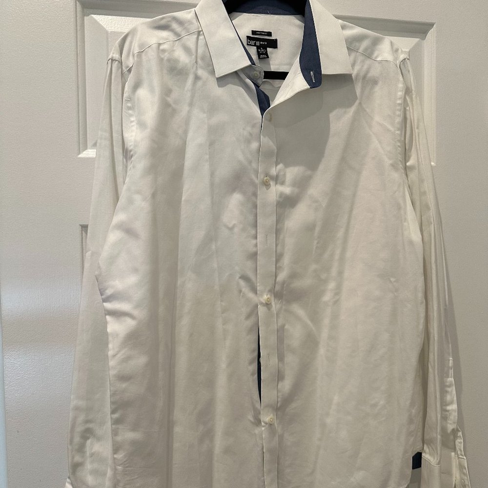 Bar III Slim Fit White Shirt with Denim Lining